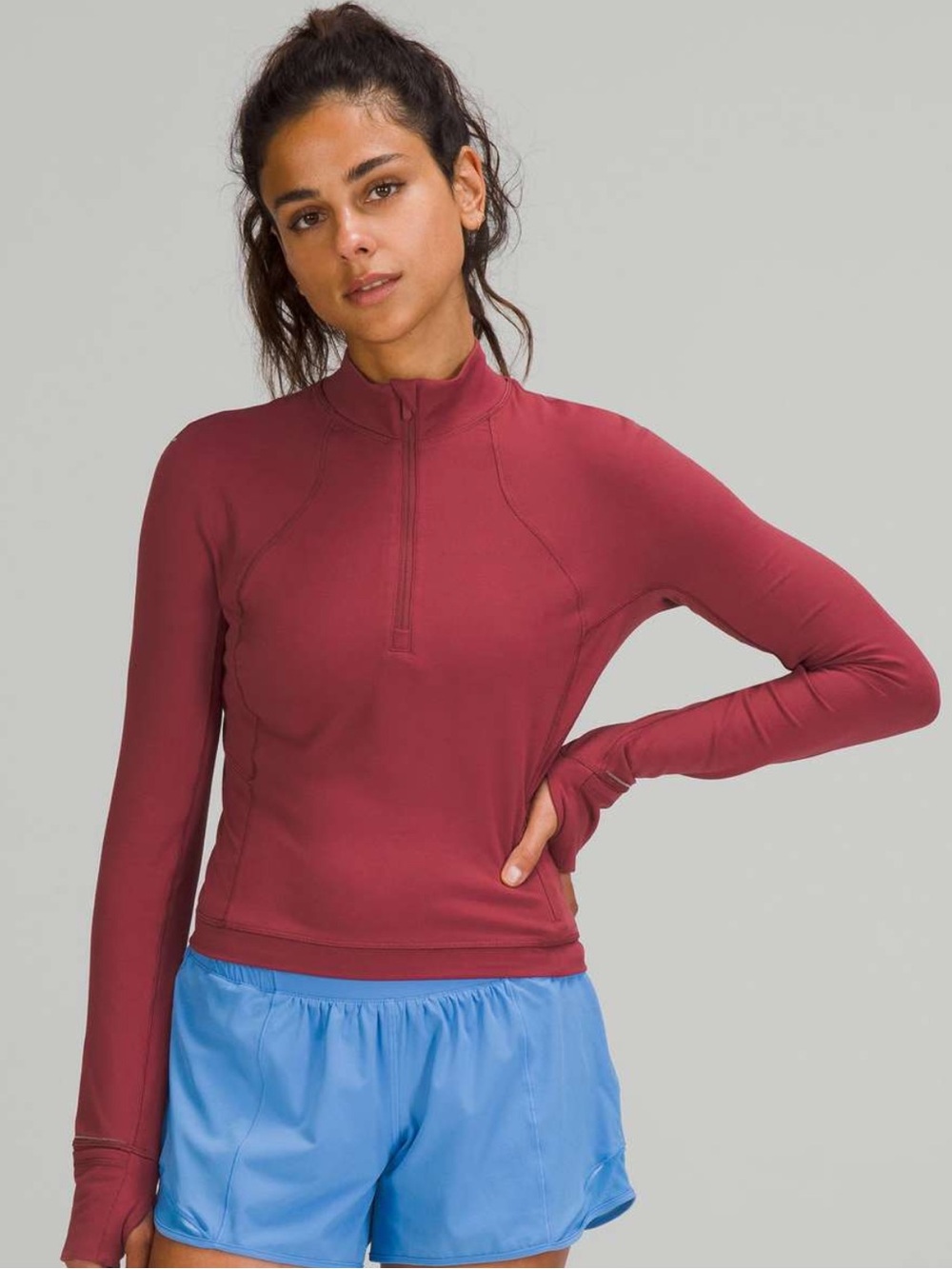Lululemon It’s Rulu Run Cropped Half-Zip in Mulled Wine